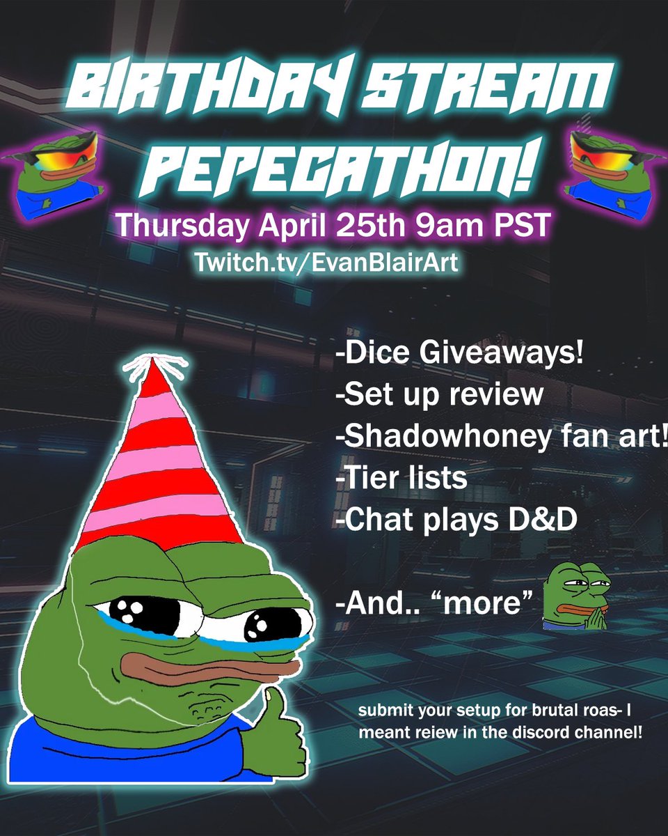 EvanBlairArt's tweet photo. Thursday!

So excited to do the first ever Pepegathon! https://t.co/6lyjj8TRL2
