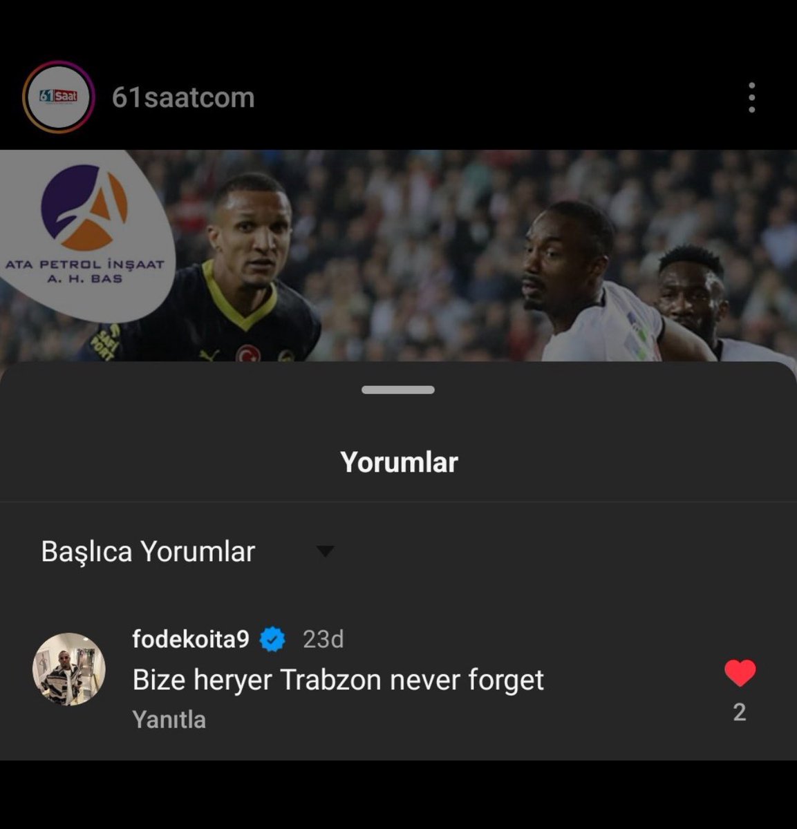 Fode Koita yoruma bak.Sevmeyelim de taşa mı dönelim. Bize Her Yer Trabzon❤️💙