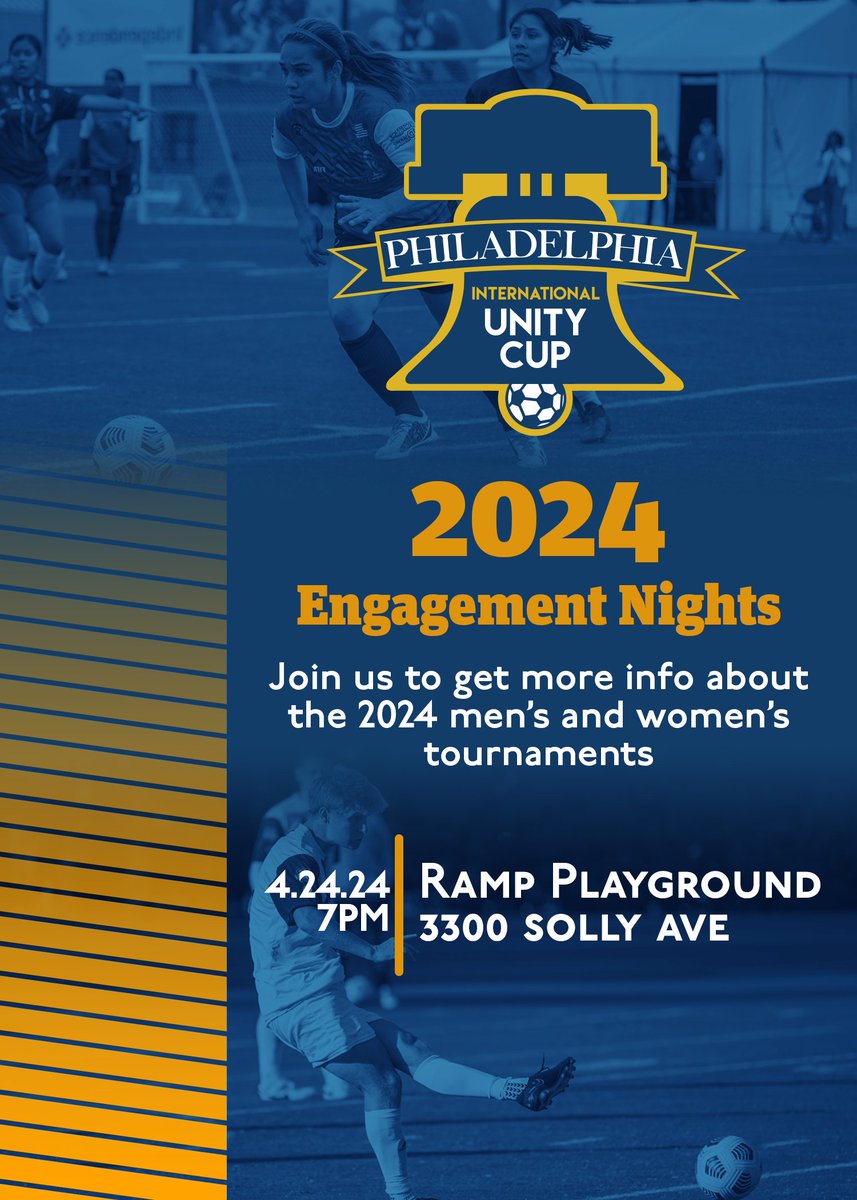 This Wednesday, April 24 is the final Engagement Night for the <a href="/PHLUnityCup/">PHL Unity Cup</a>! 

Join us at Ramp Playground (3300 Solly Ave) at 7pm to get more information on the 2024 Men's and Women's Tournament!