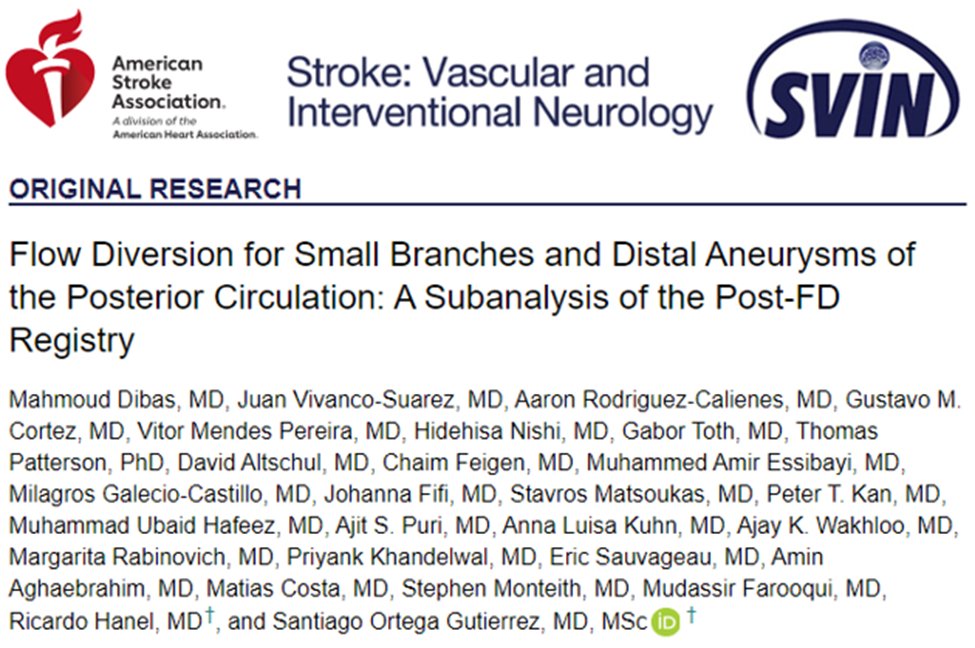 Cerebrovascular & Neurointerventional Lab (@cerebrovasclab) on Twitter photo 1/ Ever wondered about the effectiveness and safety of flow diversion for aneurysms of small/distal branches of the posterior circulation?
A🧵by <a href="/Mahmoud_Dibas/">Mahmoud Dibas, MD</a> on our results from the Post‐FD Registry
ahajournals.org/doi/10.1161/SV…
<a href="/IowaNeurology/">Iowa Neurology</a> <a href="/SVINJournal/">Stroke: Vascular and Interventional Neurology</a> <a href="/svinsociety/">SVIN</a> #NeuroTwitter 1/ Ever wondered about the effectiveness and safety of flow diversion for aneurysms of small/distal branches of the posterior circulation?
A🧵by <a href="/Mahmoud_Dibas/">Mahmoud Dibas, MD</a> on our results from the Post‐FD Registry
ahajournals.org/doi/10.1161/SV…
<a href="/IowaNeurology/">Iowa Neurology</a> <a href="/SVINJournal/">Stroke: Vascular and Interventional Neurology</a> <a href="/svinsociety/">SVIN</a> #NeuroTwitter