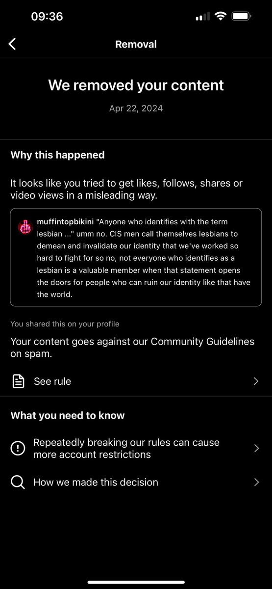 PSA: it's also against @instagram  community standards to defend the #lesbian identity. @Meta is bullying and harassing people defending and educating.

#womensupportingwomen #womensupportwomen #feminism #feminist #instagram #sexism #women #meta #instagram #LGBT #LGBTQIA #LGBTI