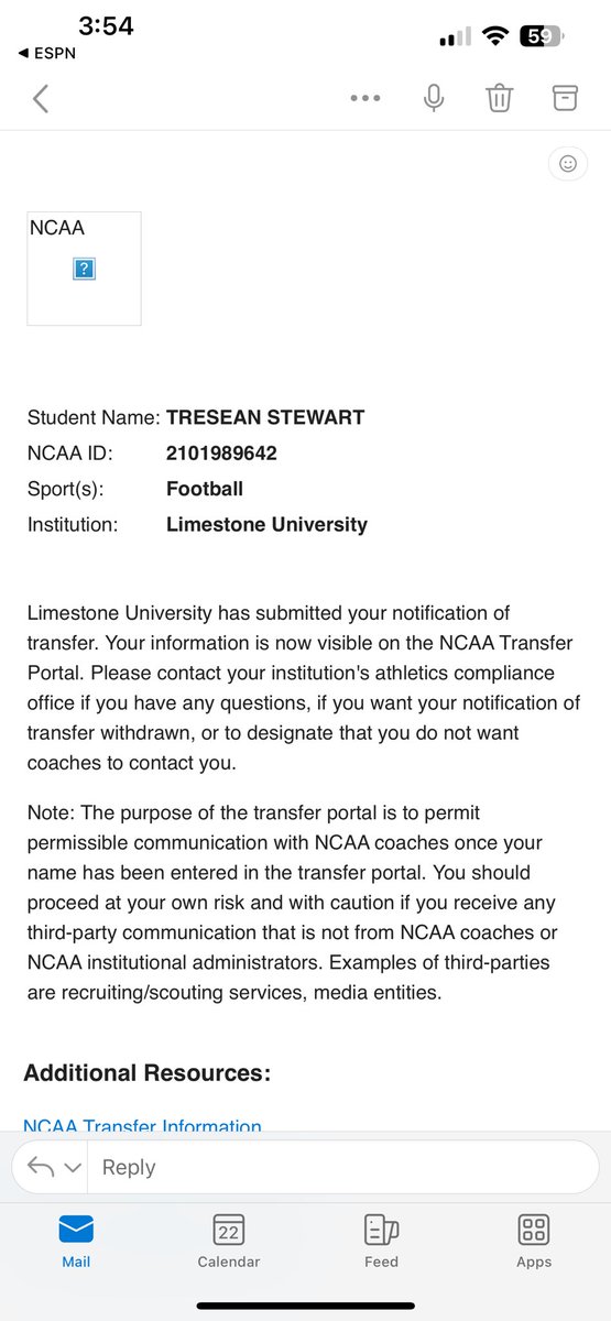 treseanstewart8's tweet photo. Thank you Limestone for everything⚜️💙
I have officially entered transfer portal with one year of eligibility left

2023 Season Stats:
1652 All-Purpose yards 
11 touchdowns 
2x All Super Region 
2x All-Conference 
2x Elite 100 https://t.co/Vg8vhrRifM