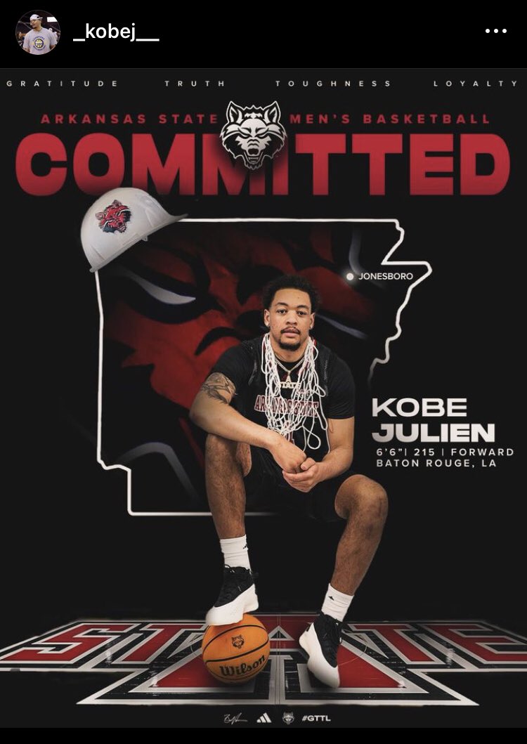 🚨Louisiana transfer Kobe Julien is staying in the SBC and headed to Arkansas State, per his IG

📊The 6’6” redshirt junior averaged 17.3 PPG this past season. All Sun Belt player. Arkansas State is the clear favorite 

#ArkansasState #SunBeltMBB #CollegeBasketball