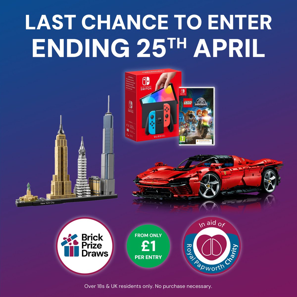 📣 LAST CHANCE TO ENTER: The final 3 draws of our launch collection are ending soon on April 25th!

🏆 With plenty of entries left, your odds of winning a fantastic LEGO prize are better than ever! Don't miss out, enter now!

brickprizedraws.com

#LEGO #PrizeDraws #LastChance