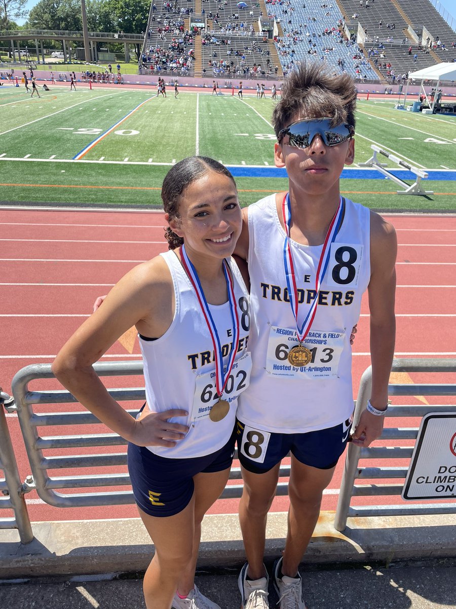 In qualifying to State in two events, I believe the dynamic duo of Adelynn Rodriguez and Danny Torres have made their cases for city track MVPs. Both are excited for the opportunity coming up in a week and a half! #StateTroopers