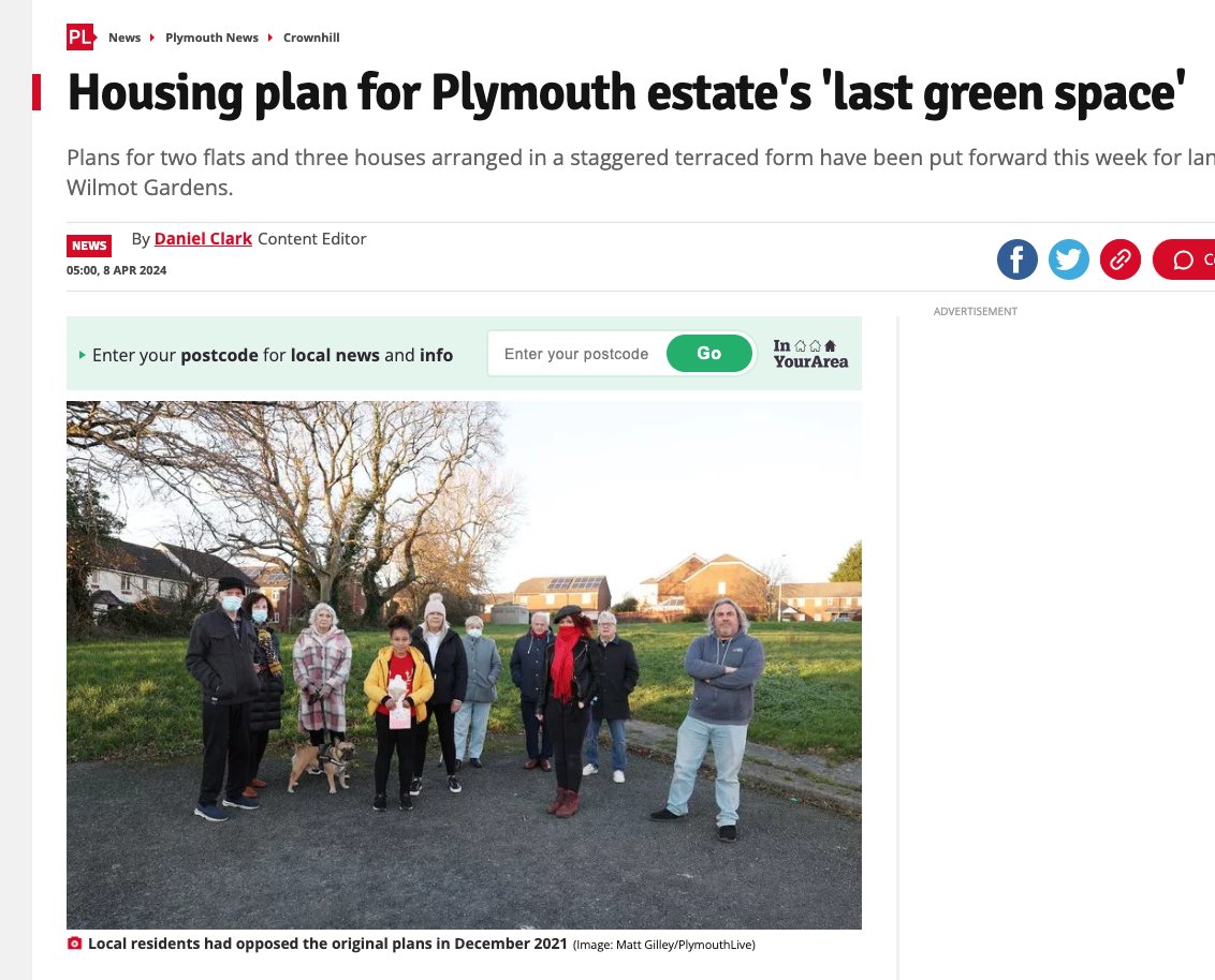 There is planning application to build on the last tiny parcel of green space near homes in Plymouth, on Wilmot Gardens. The council decided that this area was 'surplus to requirements'. Why? Why are @PlymouthLabour not opposing this? Cherishing the green spaces huh? 🤔