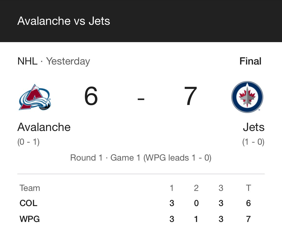 Winnipeg Jets Win 7-6🇨🇦📈 
 
#winnipegjets #Manitoba #coloradoavalanche #winter #snow #canadatravel #nhl #hockey #hockeylife #canada #sports #nhlhockey #hockeynight #stanleycup #icehockey #canadian #trudeau #canadianrockies #playoffs #stanleycupplayoffs