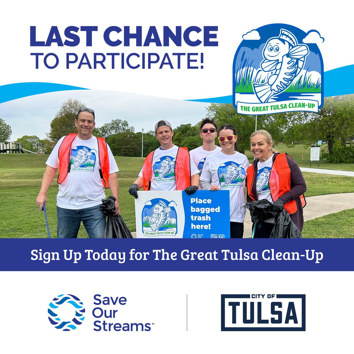 Last chance to participate in the 2024 Great Tulsa Clean-Up! Volunteers can sign up for 29 different locations and help make a difference in our community. Join us through the end of April! Sign up today at cityoftulsa.org/cleanup