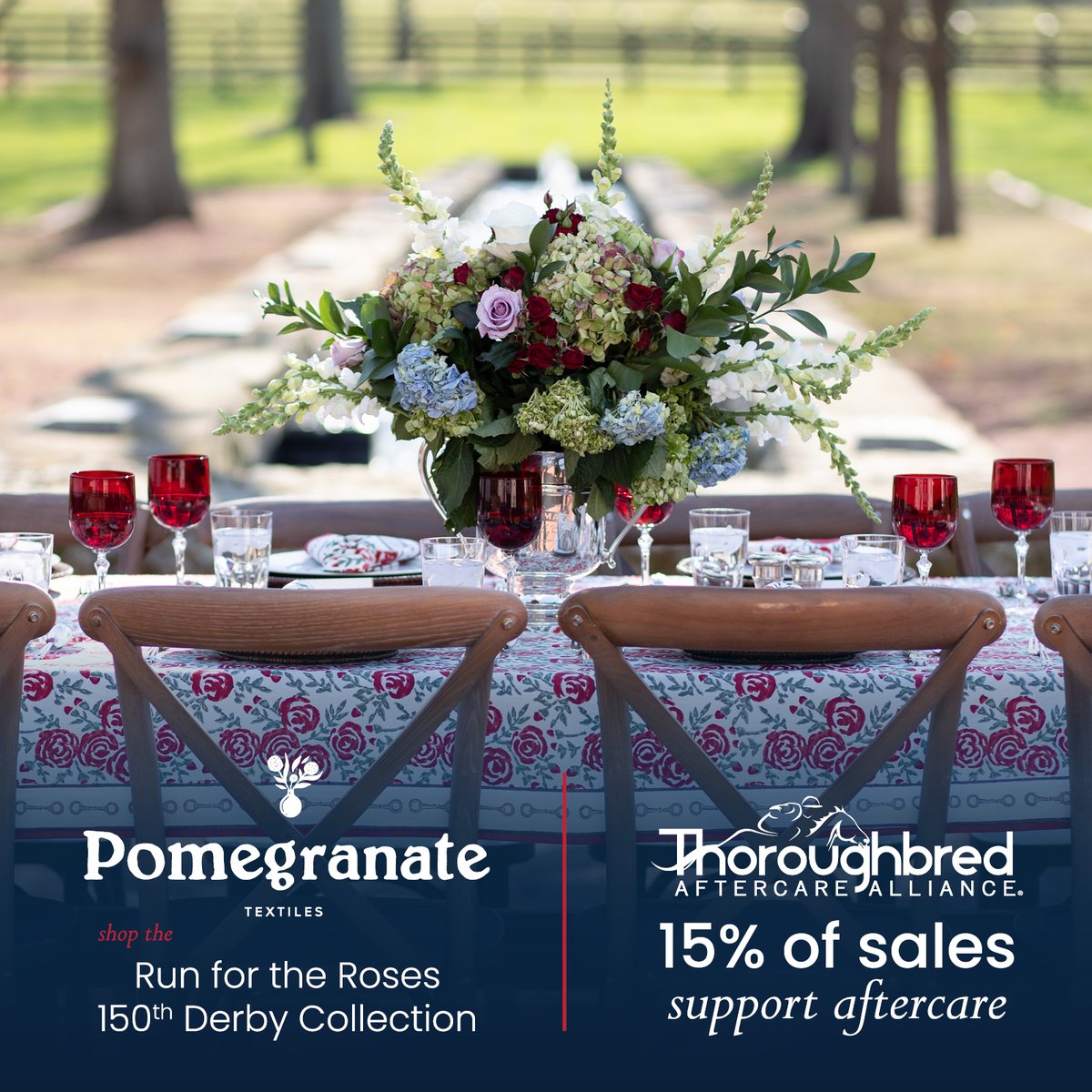 Shop Pomegranate's Run for the Roses 150th Derby Collection, and 15% of sales from the collection will go to Thoroughbred Aftercare Alliance. Shop in store or order online by 4/26 to ensure delivery before Derby. Local pickup also available. Visit: bit.ly/3QffH6p