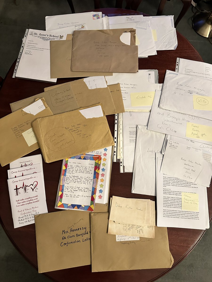 A fraction of the hundreds of excellent Confirmation letters I receive from students as part of the “You shall be my witness” Programme! Well done on the super work! @KillaloeDiocese