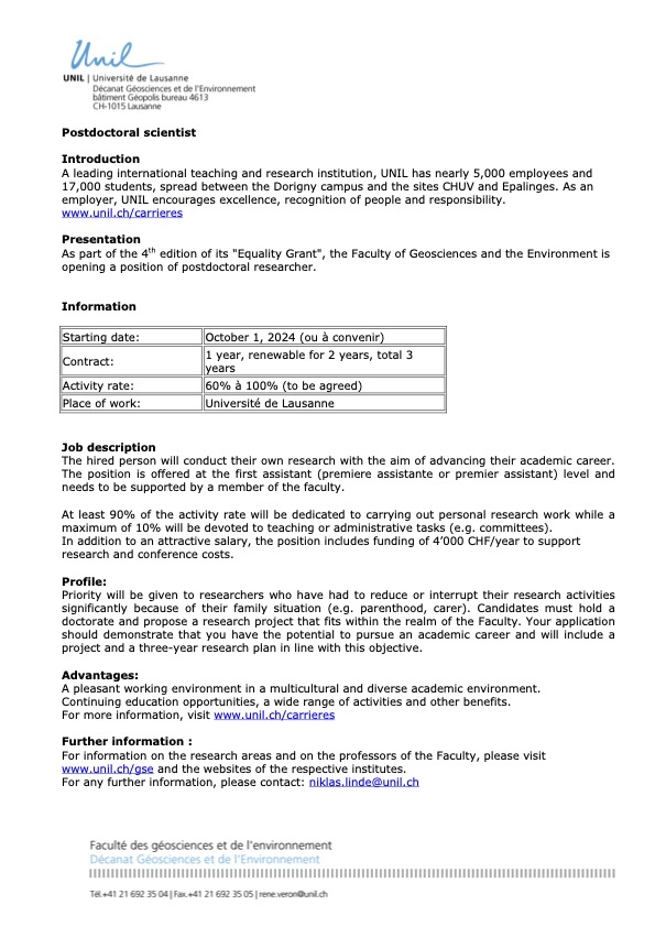 Dear early career scientists, did you interrupt your career for family reasons? @FGSE_UNIL offers 3-year 'Equality Grants' to postdoctoral researcher who had to reduce their research activities because of their family situation bit.ly/3JobglV. @earth_jobs #phdone Info👇