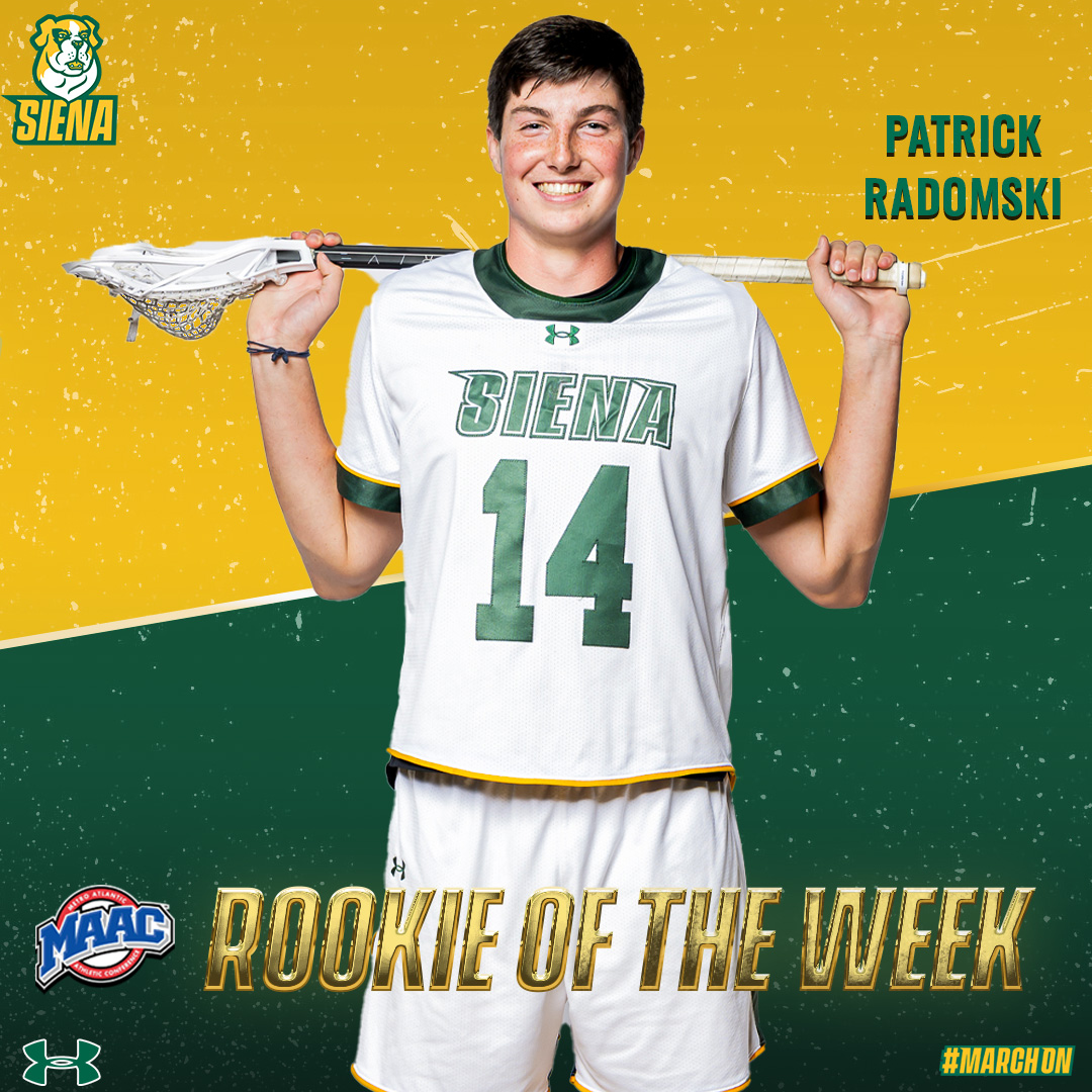 🥍 🏅 | 🔙 to 🔙 @MAACSports Rookie of the Week nods to @SienaLacrosse; Radomski Earns Distinction after 5⃣-point game 📰 shorturl.at/amASY #MarchOn x #SienaSaints x #MAACLAX x #NCAALAX