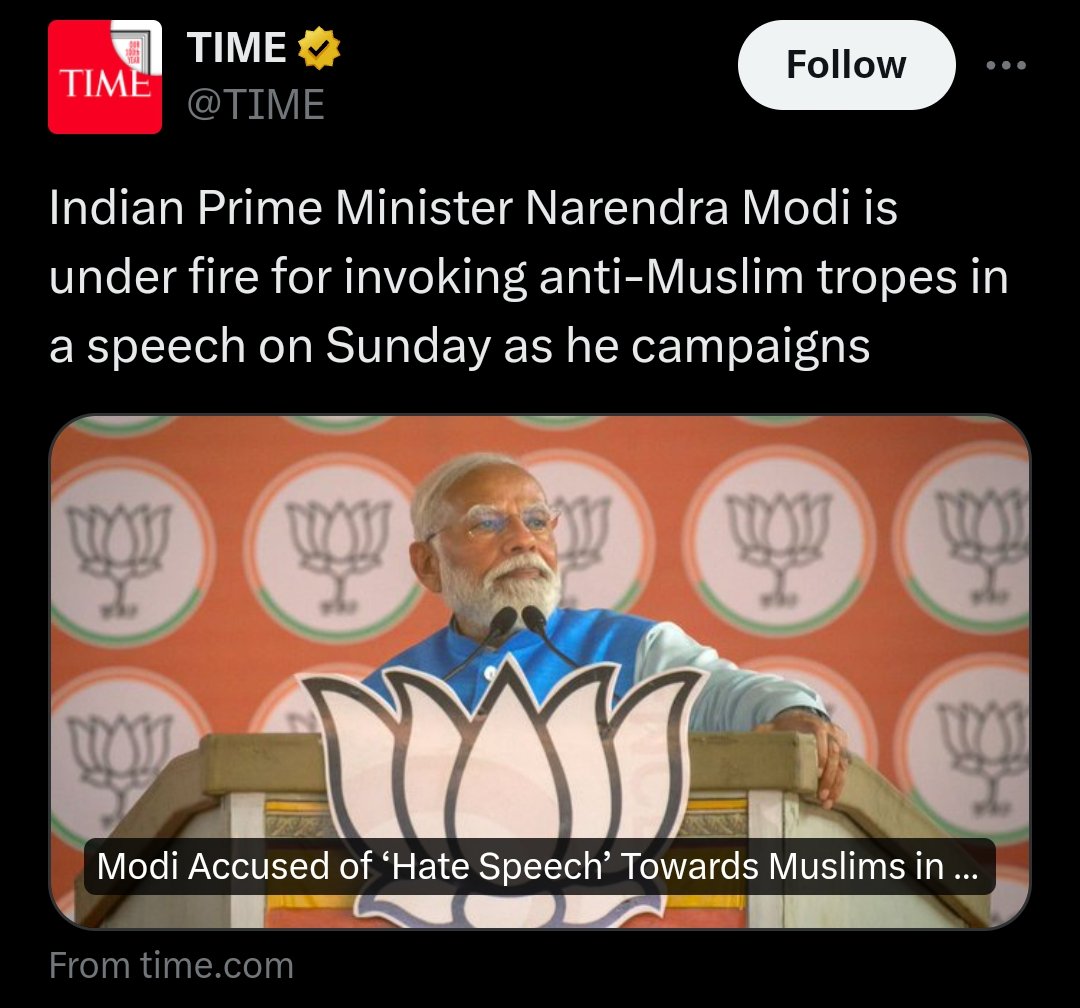 BIG BREAKING 🚨

Narendra Modi brings international shame for India yet again.

The world renowned media portal @TIME has covered Modi's hate speech & called him Islamóphòbic.

They also opened his Gujarat Ríot Files & called him 'The torchbéarer of Anti-Muslím campaign in