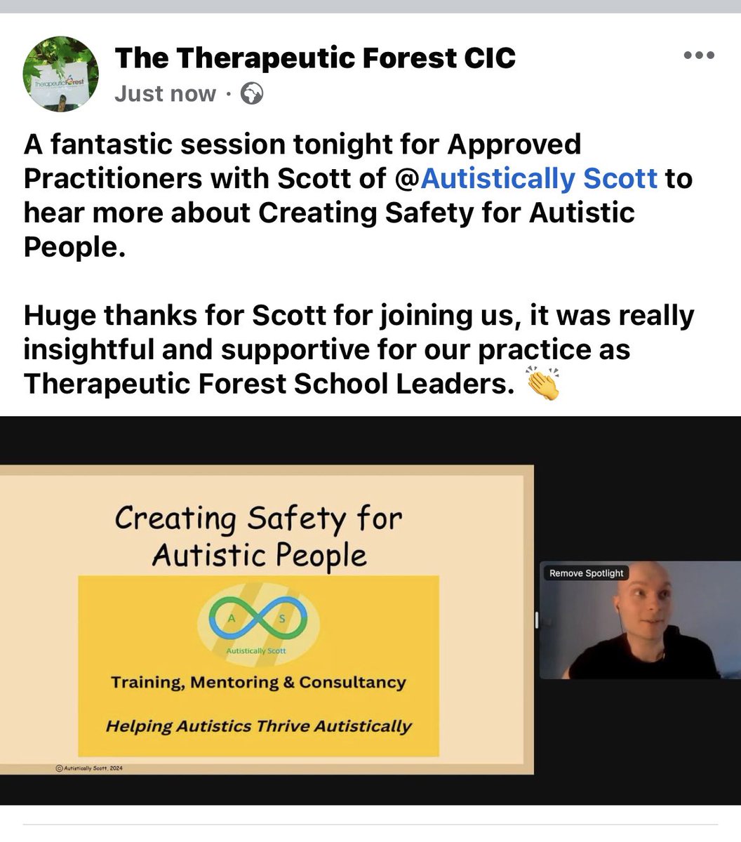 Lovely evening last Wednesday delivering a webinar to The Therapeutic Forest practitioners. Thanks for having me. :)

#ActuallyAutistic