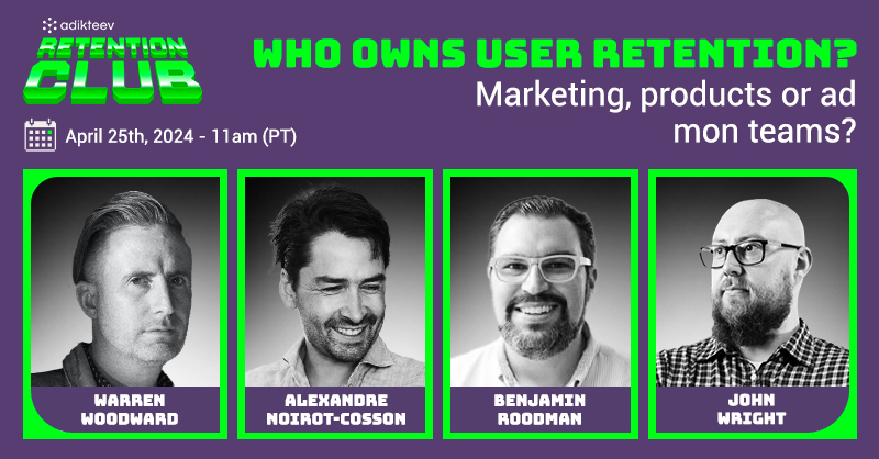 Wondered who truly owns #userretention? It's a collaborative effort & our webinar will show you how to master it! Get ready to learn strategies like effective communication amongst teams, balancing monetization with #UserExperience & more. Register now: bit.ly/4aLy2QJ