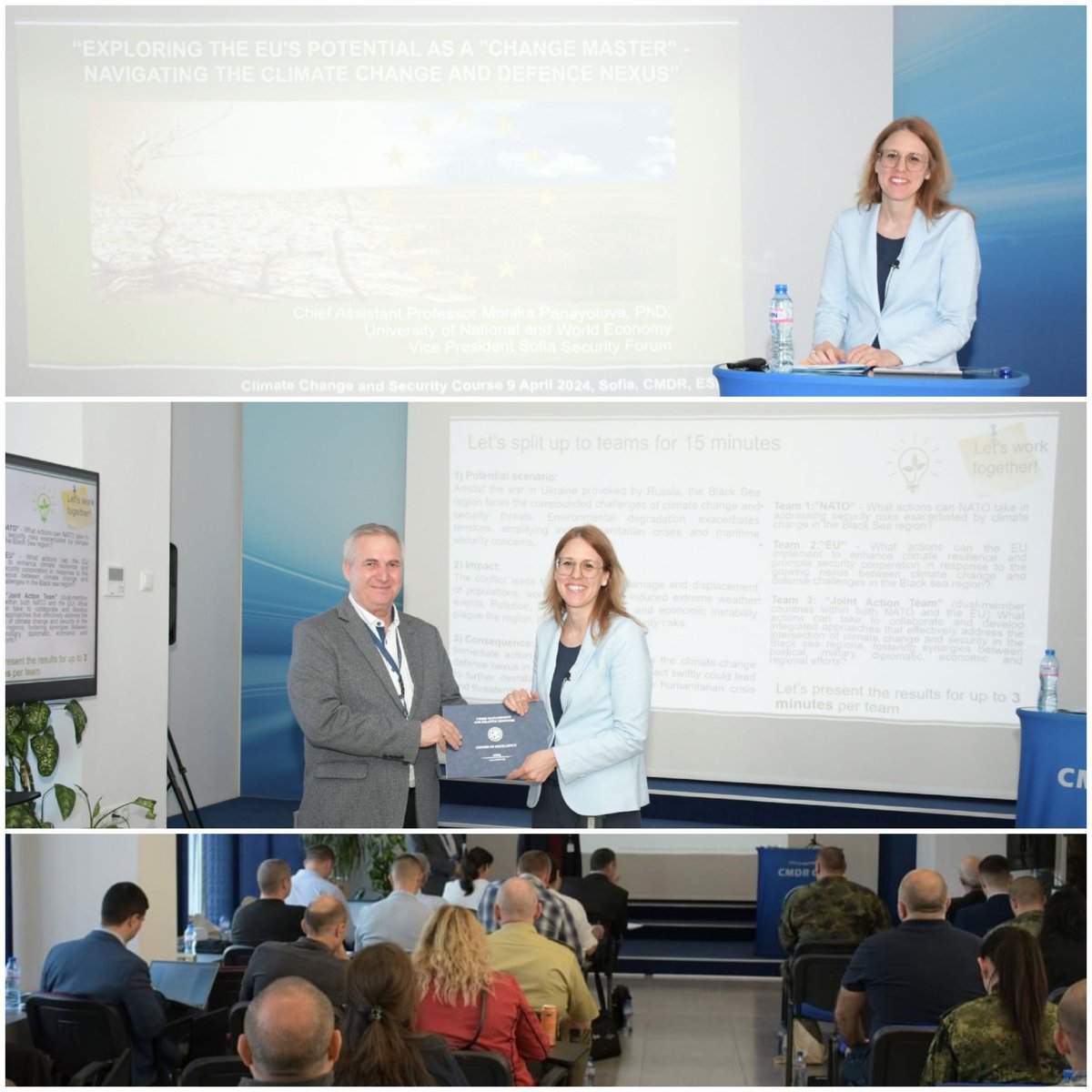 m_panayotova's tweet photo. ♻️🪖On #EarthDay, excited to share about the #ClimateChange & #Security course by @CmdrCoe & #ESDC where I presented on: “Exploring the #EU's potential as a #ChangeMaster - Navigating the Climate Change-Defence Nexus”. 40+ inspiring international military&civilian experts joined! https://t.co/62Oa0CwVVA