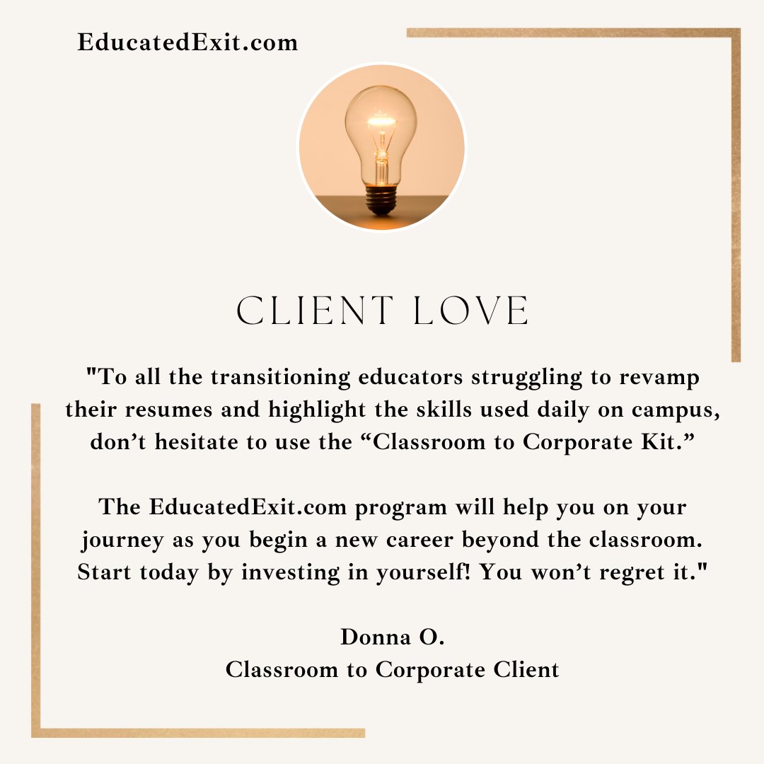 Helping people is my passion and hearing from our grateful clients makes my job 10X more enjoyable!

 #careertransition #resumehelp #teachertransition #edxit #teachers #edtech #resumewriter