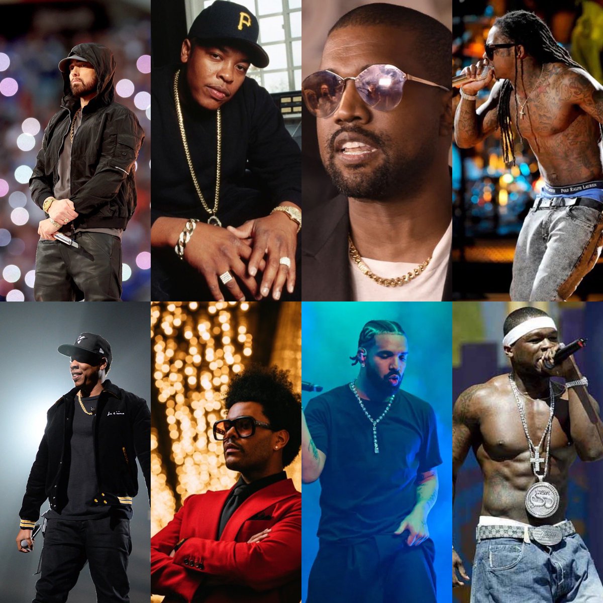 The Weeknd to Drake, 50 Cent to Eminem, Kanye to Jay Z, Drake to Lil Wayne,  Eminem to Dr. Dre. It seems most megastars got huge by latching on to other  megastars, image size:1200x1200