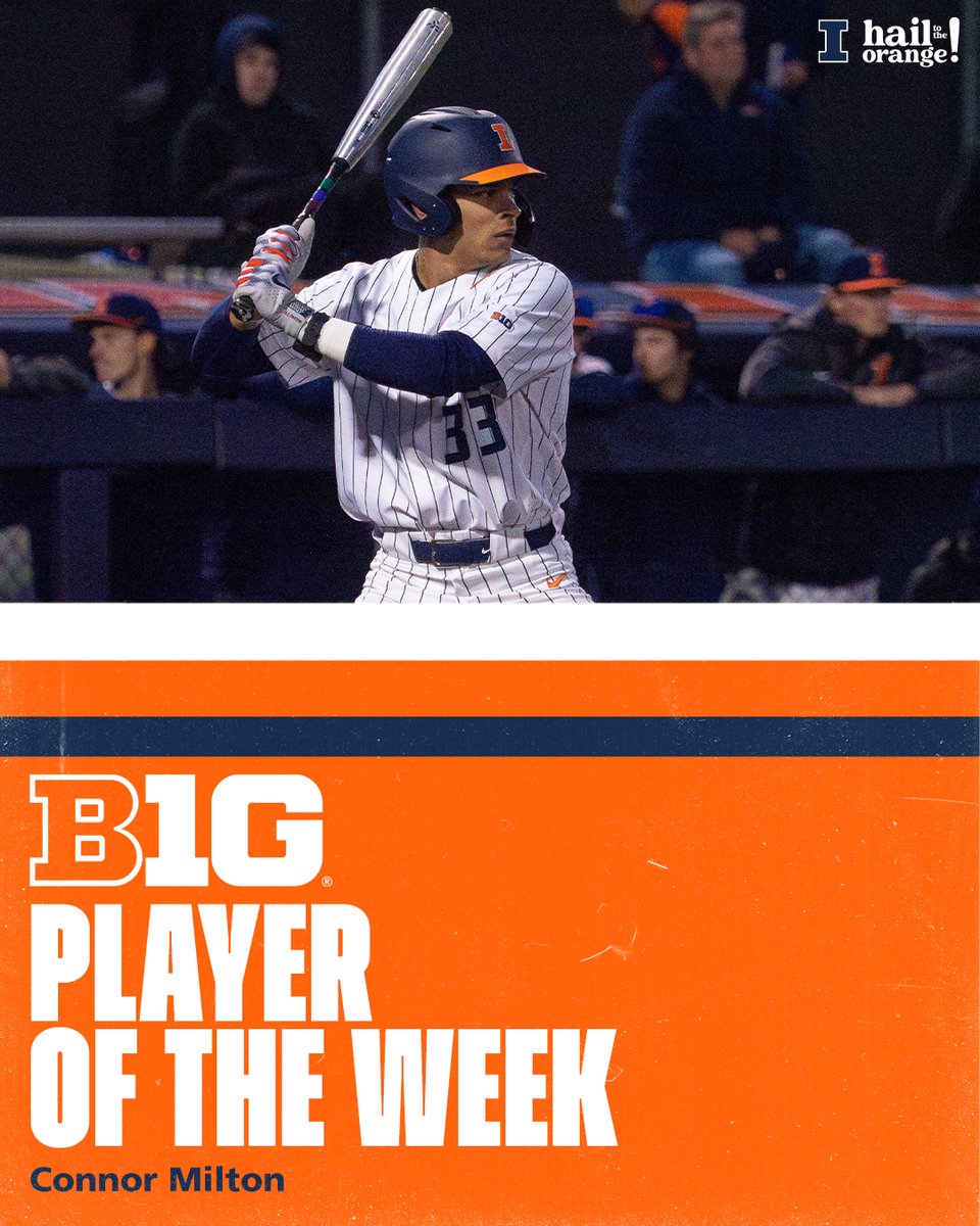 For the first time in his career, @ConnorMilton02 has been named @B1Gbaseball Player of the Week! Milton went 9-for-12 (.750) with two doubles, three home runs and eight RBI to help the #Illini to a series sweep of Northwestern! #HTTO