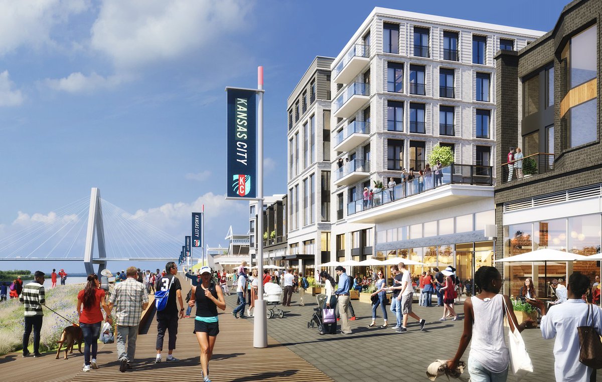 SBJ's tweet image. .@thekccurrent announced plans for a 20-acre mixed-use district next to the CPKC Stadium, set to be completed before the 2026 FIFA Men’s World Cup 🏗️

It will be the first women’s pro sports-adjacent mixed-use development 🤩