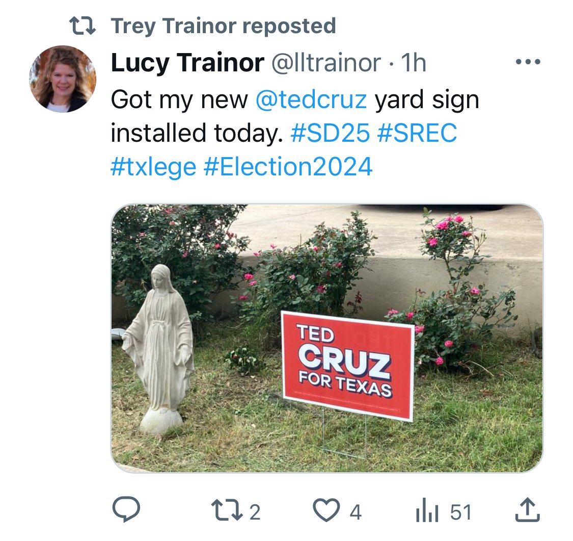 FEC commissioner Trey Trainor wants you to know his yard now sports a Ted Cruz sign. Two weeks ago, two gov't watchdogs asked the FEC to investigate Cruz's podcast deal for potentially violating campaign-finance laws: forbes.com/sites/zachever…