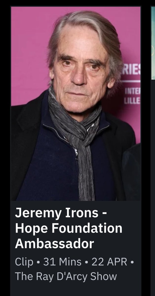 Listen to Jeremy Irons on <a href="/RadioRayRTE/">Ray D'Arcy Radio</a> rte.ie/radio/radio1/c… <a href="/HopeFoundation/">The Hope Foundation</a> <a href="/HOPE_UK/">The Hope Foundation UK</a>