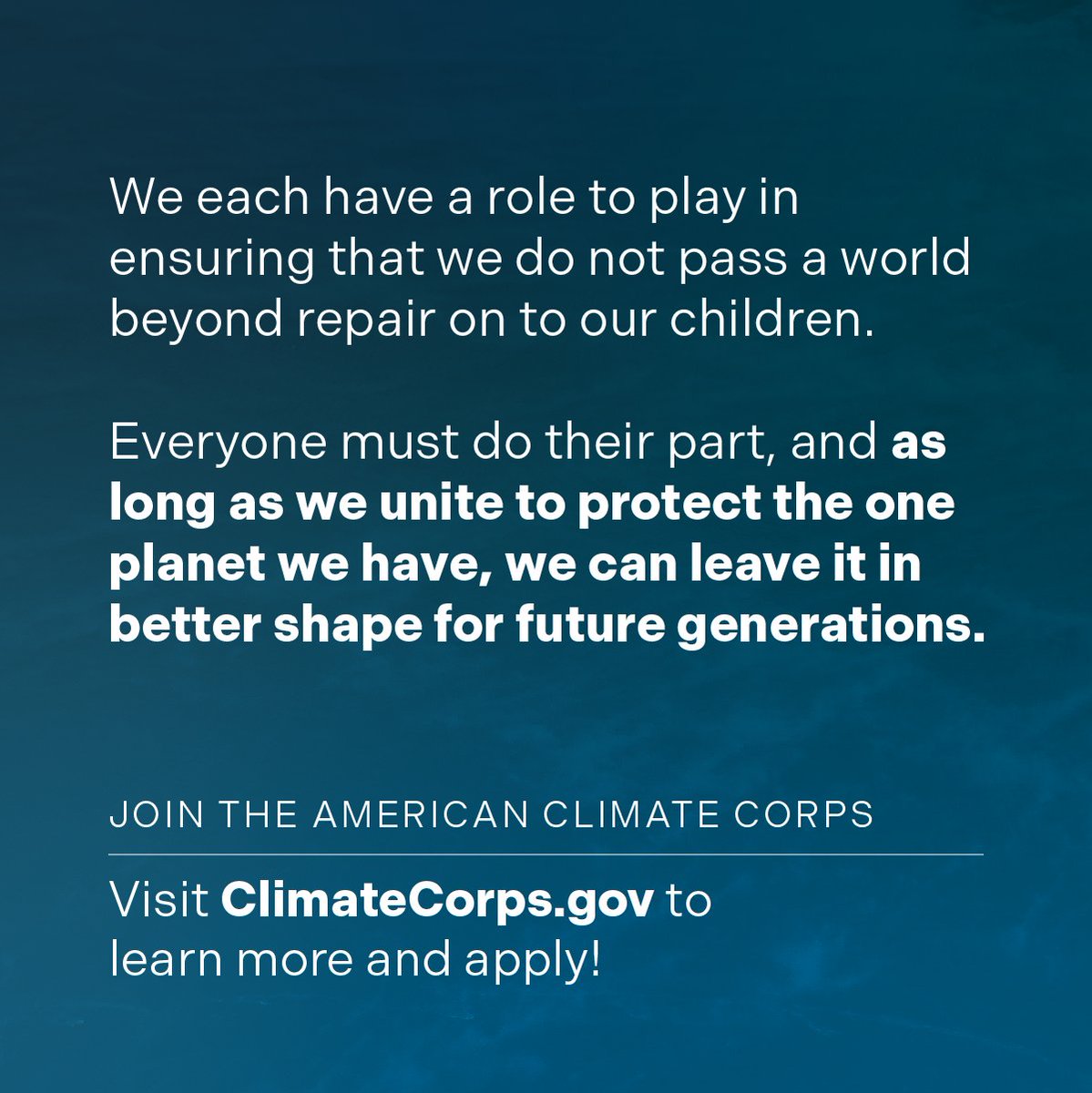 States across the country are launching their own programs for folks who are passionate about leaving the planet better than they found it. If that sounds like you or someone you know, check out ClimateCorps.gov to learn more and apply.