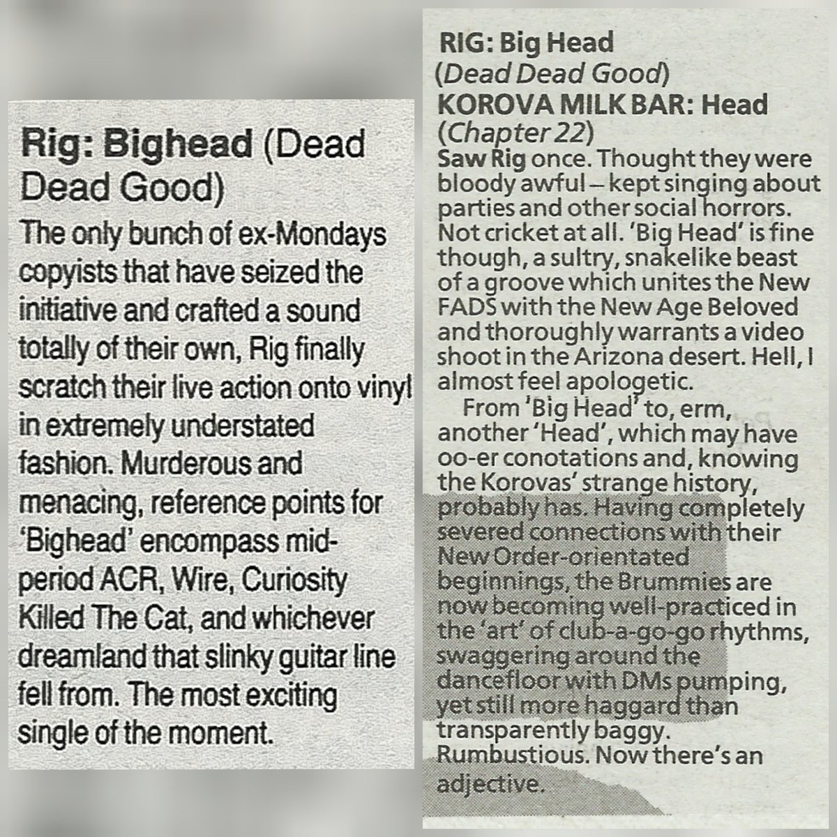 Thirty three years ago today our new record 'Big Head' was the most exciting single of the moment. Now remastered and available on all major streaming platforms deaddeadgood.lnk.to/Rig-BigHead #OTD #Manchester #ManchesterMusic #Rig