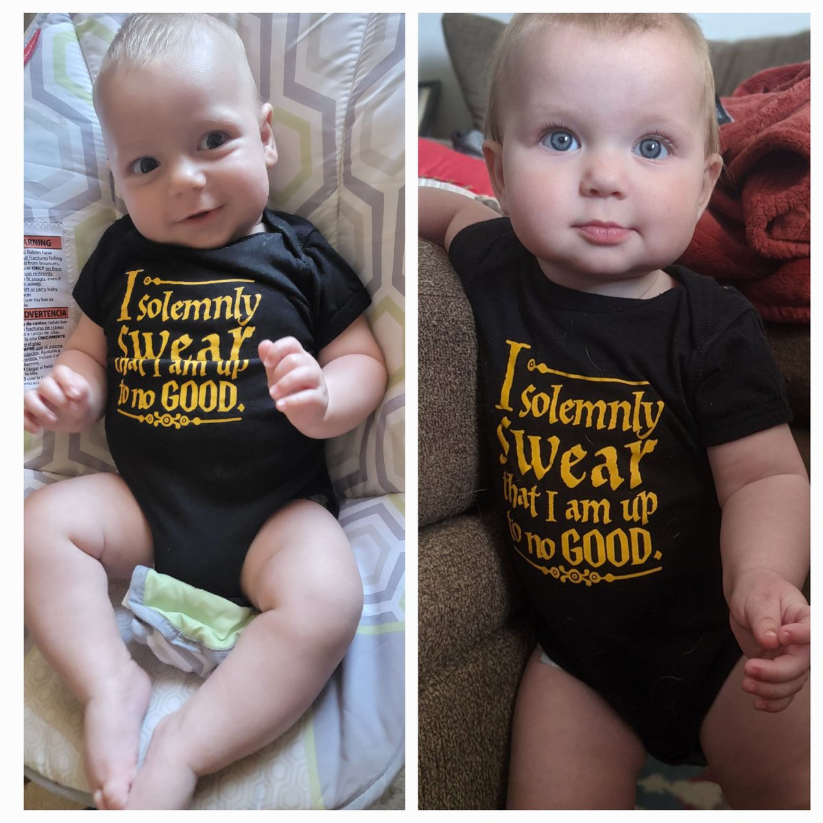 Luke on the left, 3 months old. Rory on the right 8 months old. Same onsie... I'd say Luke is going to be a BIG BOI... He's almost 4 months now and already wearing 6-9 month clothes!
