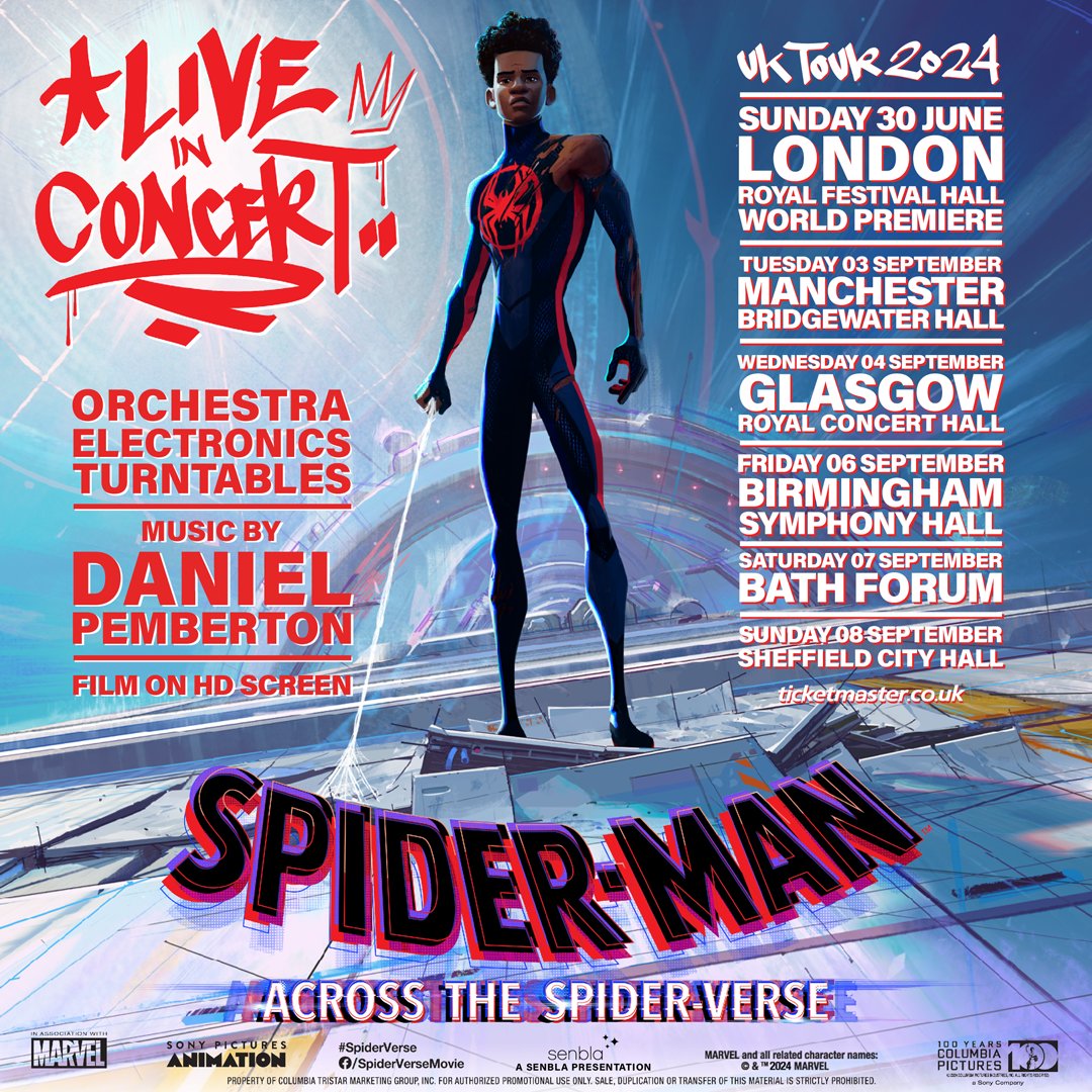 So.. #AcrossTheSpiderverse LIVE IN CONCERT is happening! 🚨WORLD PREMIERE - LONDON, 30 JUNE 2024🚨 - Orchestra 🎻 - Electronics 🎹 - Turntables 🎛️ Live to picture. HD screen. The unique experience. UK TOUR details below. USA TOUR revealed next week. Tickets on sale soon..👇