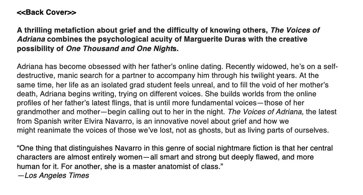YES, so glad you asked, there is a new @ElviraNavarro novel, translated from Spanish by Christina MacSweeney (the duo that brought you RABBIT ISLAND and A WORKING WOMAN), coming in 2025. THE VOICES OF ADRIANA 🪦🗣️😓🛜