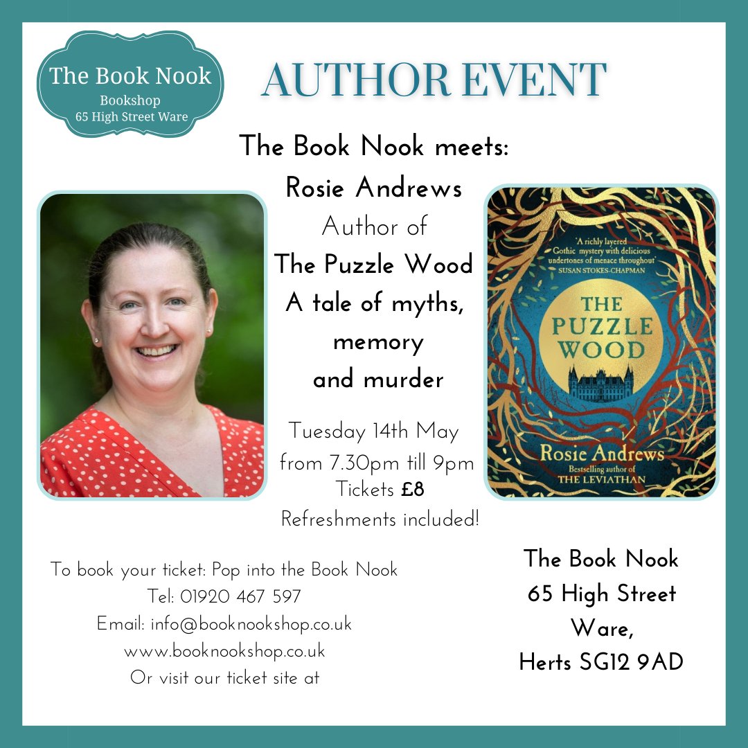 Join us at The Book Nook on Tuesday 14th of May 7.30pm to 9pm for a talk with Rosie Andrews @rosieandrews22 who will be talking about & signing copies of her latest book, The Puzzle Wood. Order your ticket on our website (link in bio) or in store & pre order your copy at 10% off