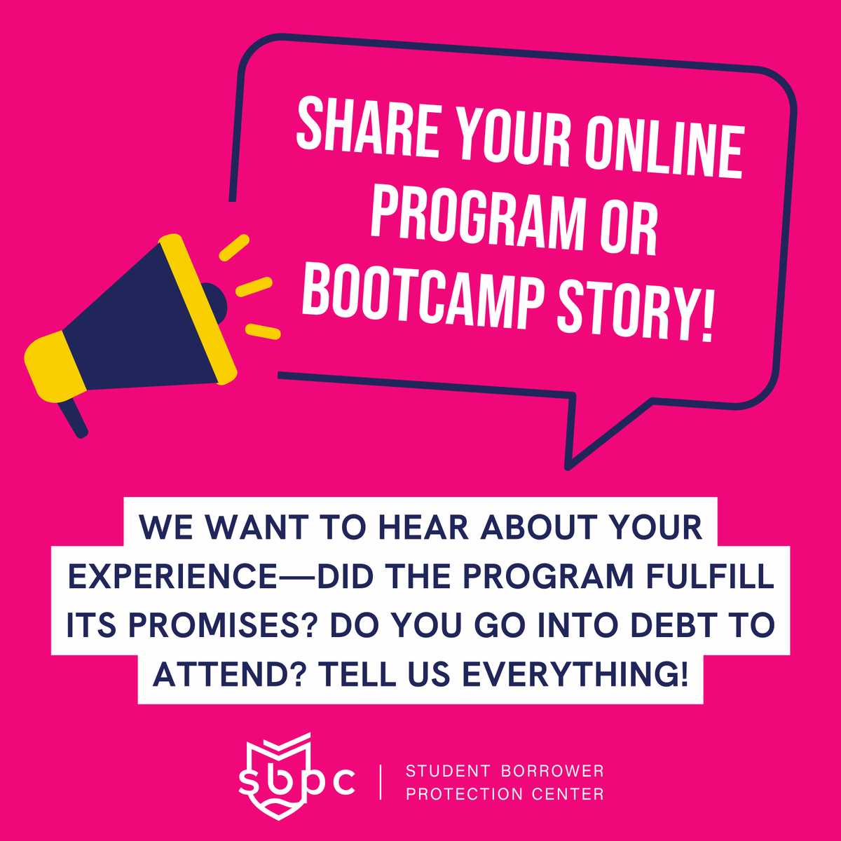 📣 SHARE YOUR STORY 📣: Did you attend an online program or bootcamp? We want to hear about YOUR experience! Let us know if the program fulfilled its promises, if you went into debt to attend, and all the details! ➱ protectborrowers.org/who-we-are/con…