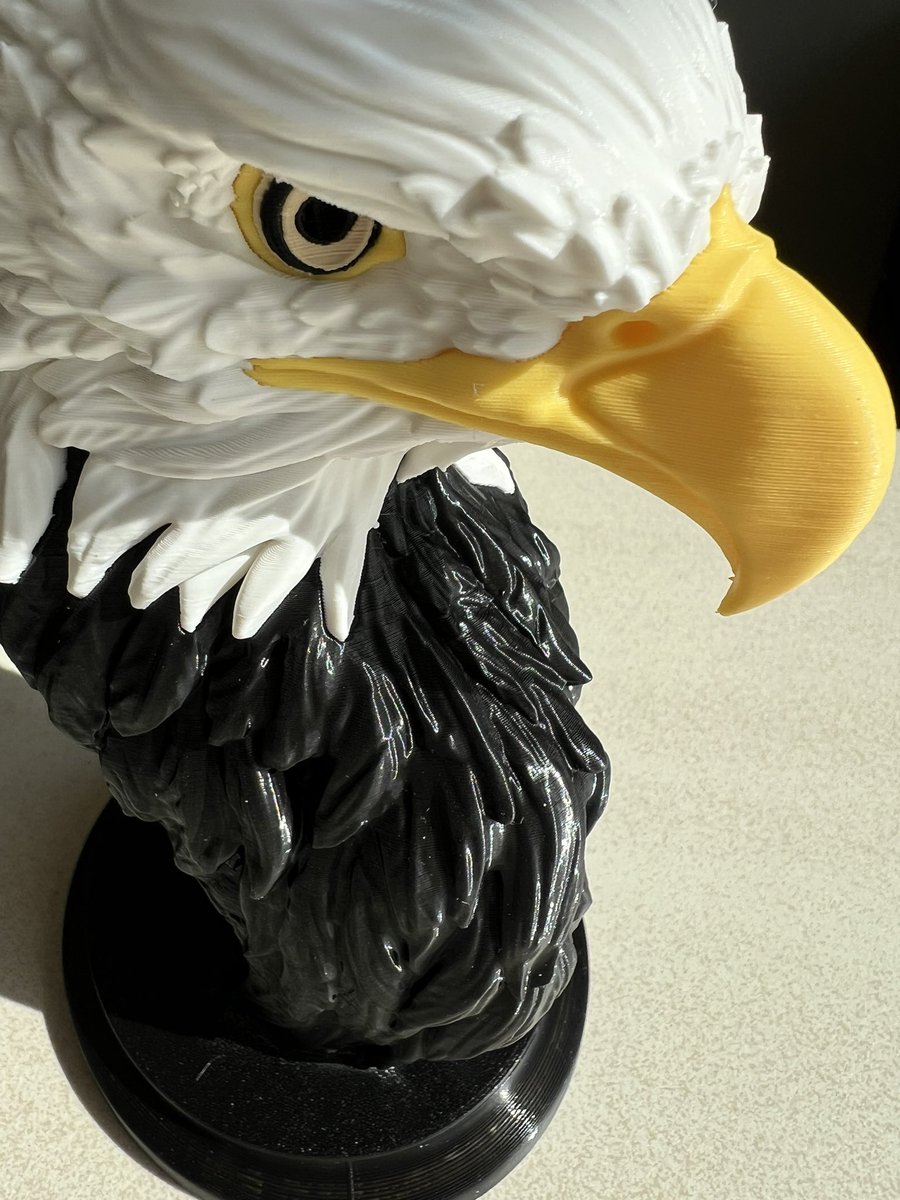 In @PrusaSlicer painted Eagle from @fotismint .  Not the most difficult to paint, but absolutely a gorgeous design painted in my favorite kind of Eagle colors;-)

#3dprinted with the @Prusa3D #PrusaXL with @Fillamentum and #extrudr filaments.