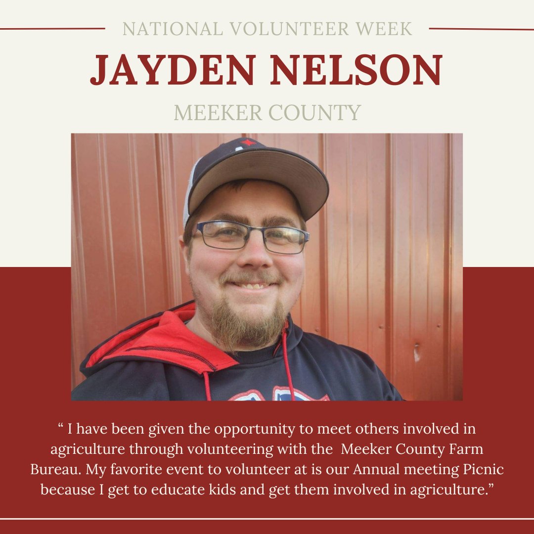 National Volunteer Week gives us the time to shed light on a handful of outstanding individuals dedicated to volunteering in their communities. Our second volunteer highlight is Jayden Nelson from Meeker County. Thank you for being a volunteer!