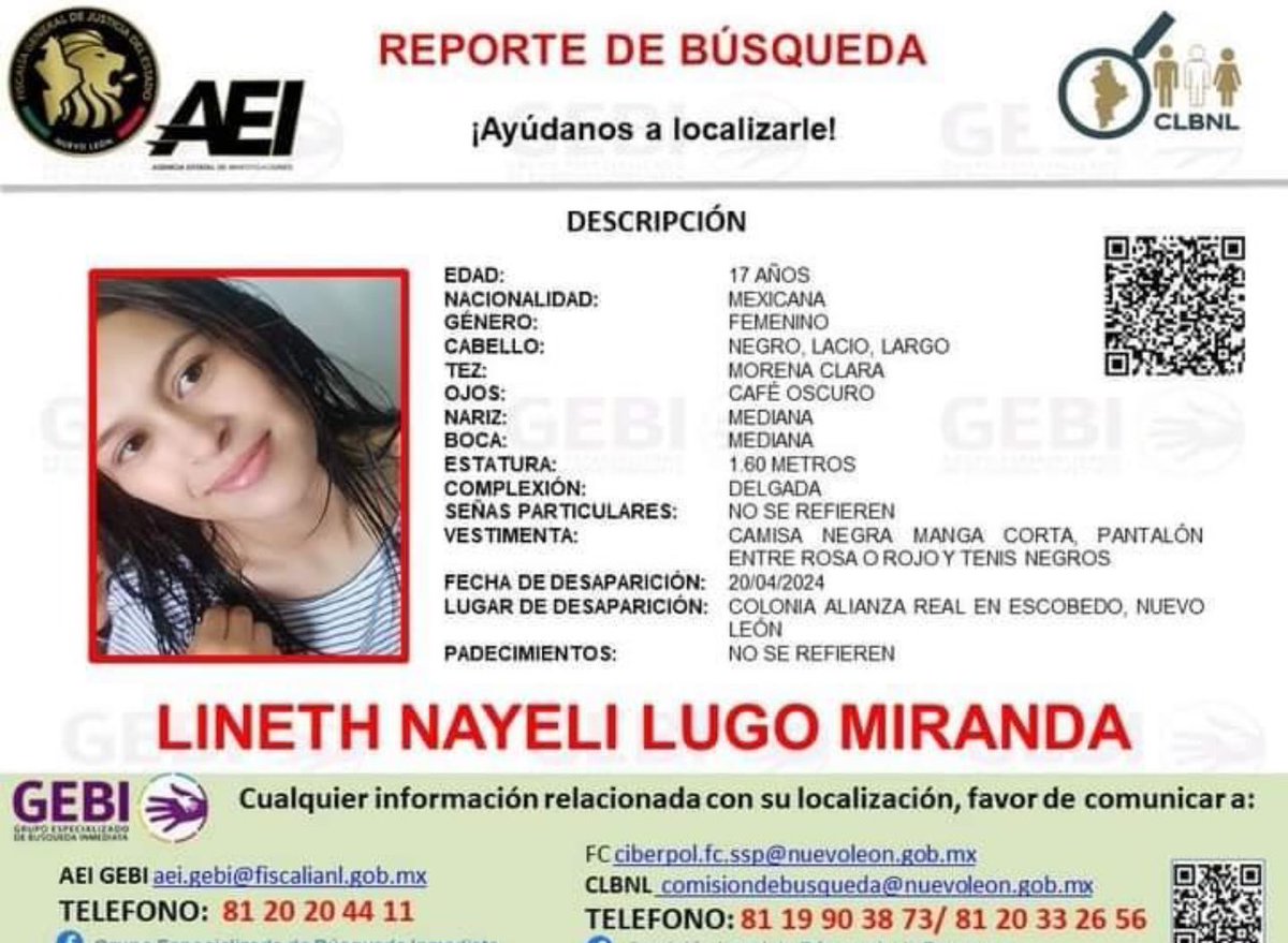 HASTA ENCONTRARLA! 
Amig@s 🙏🏻🙏🏻🙏🏻🙏🏻 compartan  ! 
⚠️Se solicita su colaboración  para LOCALIZACIÓN de :⚠️
🔎LINETH NAYELI LUGO MIRANDA
☎️81 20 20 44 11
<a href="/IrashemitaT/">Irashemita_tutu</a> <a href="/botDesaparecidx/">BotDesaparecidx</a> <a href="/FUNDENL/">FUNDENL</a> <a href="/cadhac/">CADHAC</a> <a href="/NuevoLeonAlerta/">NuevoLeónEnAlerta</a> <a href="/angelcharlsmty/">Angel Charles</a> <a href="/cristina_sada/">Cristina Sada Salinas</a>