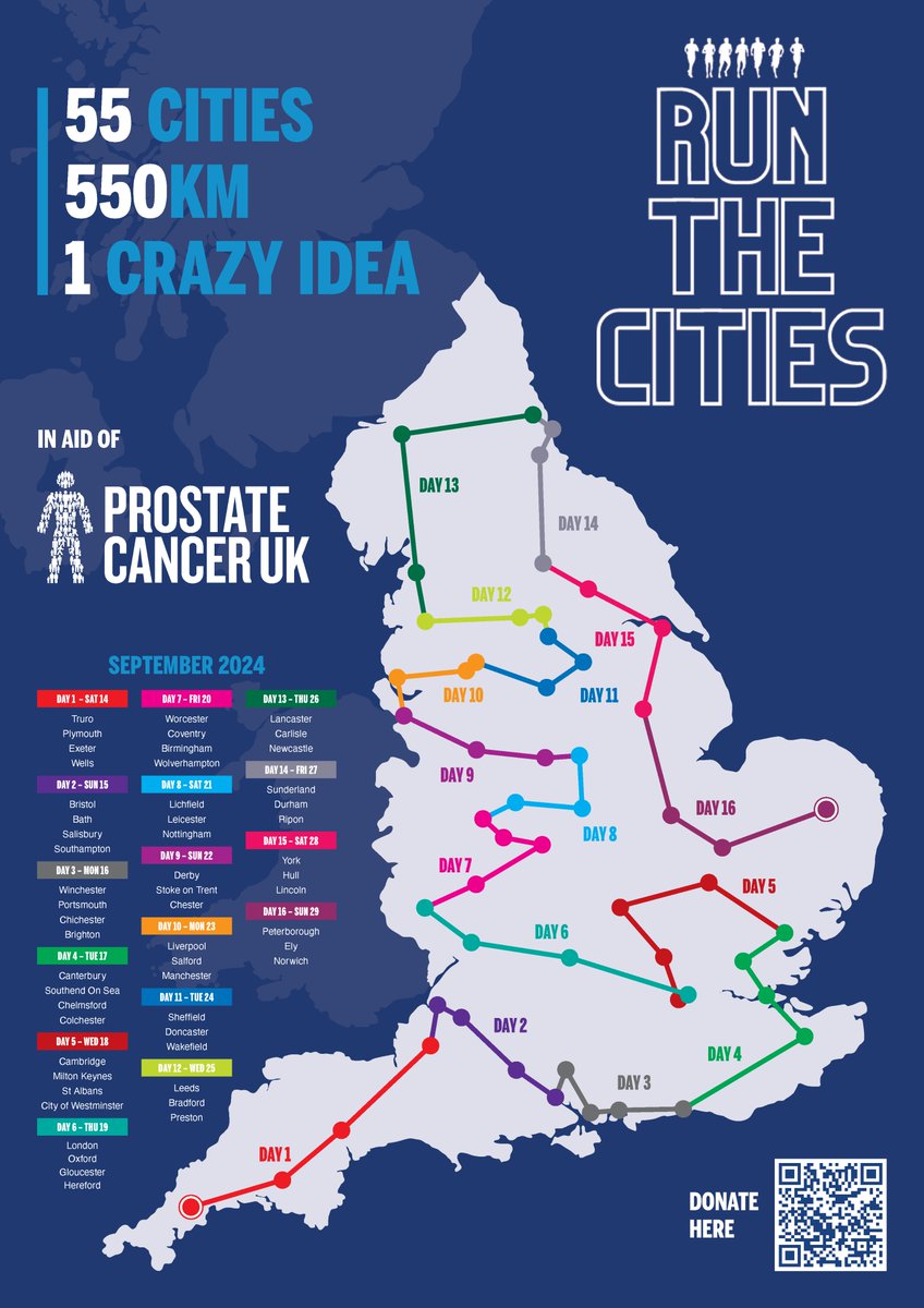 TomVosper11's tweet photo. In September, me and a group of friends will be running 10km in all 55 English cities over 16 days, raising money for @ProstateUK 

📍 55 cities
🏃 550km
🤡 1 crazy idea

https://t.co/zX74GgU2bS if you can donate anything it would be massively appreciated!

#prostatecancer https://t.co/h3OOyeTBoH