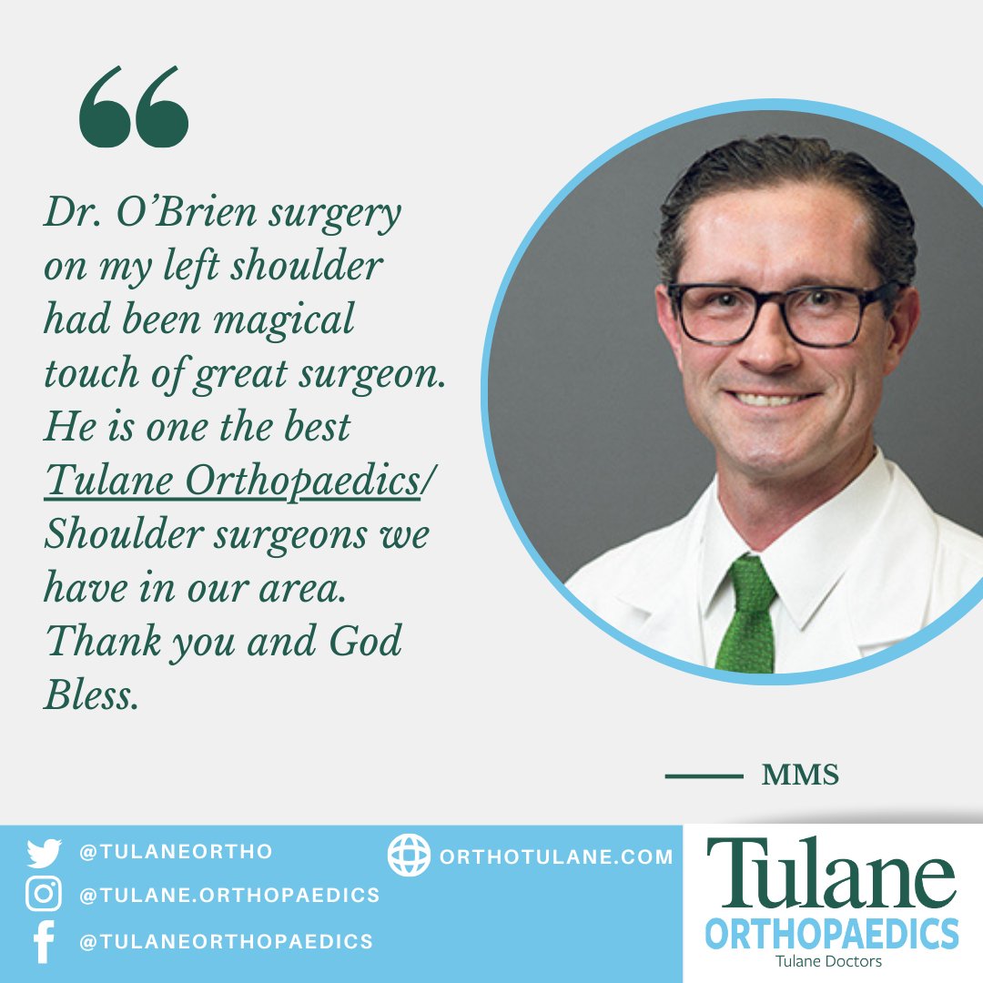 For today's #DoctorSpotlight, we're featuring Dr. Michael O'Brien. See what people are saying about him in the community. If you'd like to book an appointment, call 504-988-0100 or visit orthotulane.com. #orthopaedicsurgery #sportsmedicine #elbow #shoulder #orthotwitter