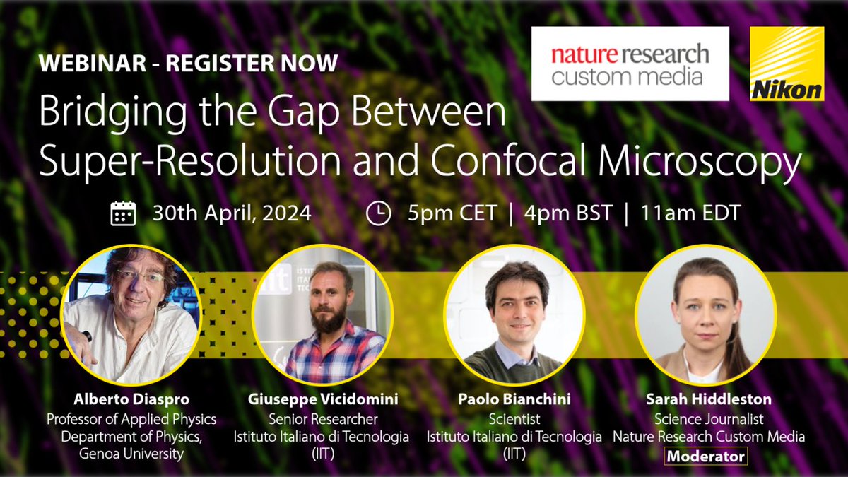 We’re thrilled to sponsor a #Webinar on #ImageScanningMicroscopy, featuring @AD1959, @VicidominiLab, @2Pbianchini of @IITalk! Sign up and learn how ISM can enhance the resolution and SNR of #Confocal and #Multiphoton #Microscopy images without compromise: go.nature.com/44695wX