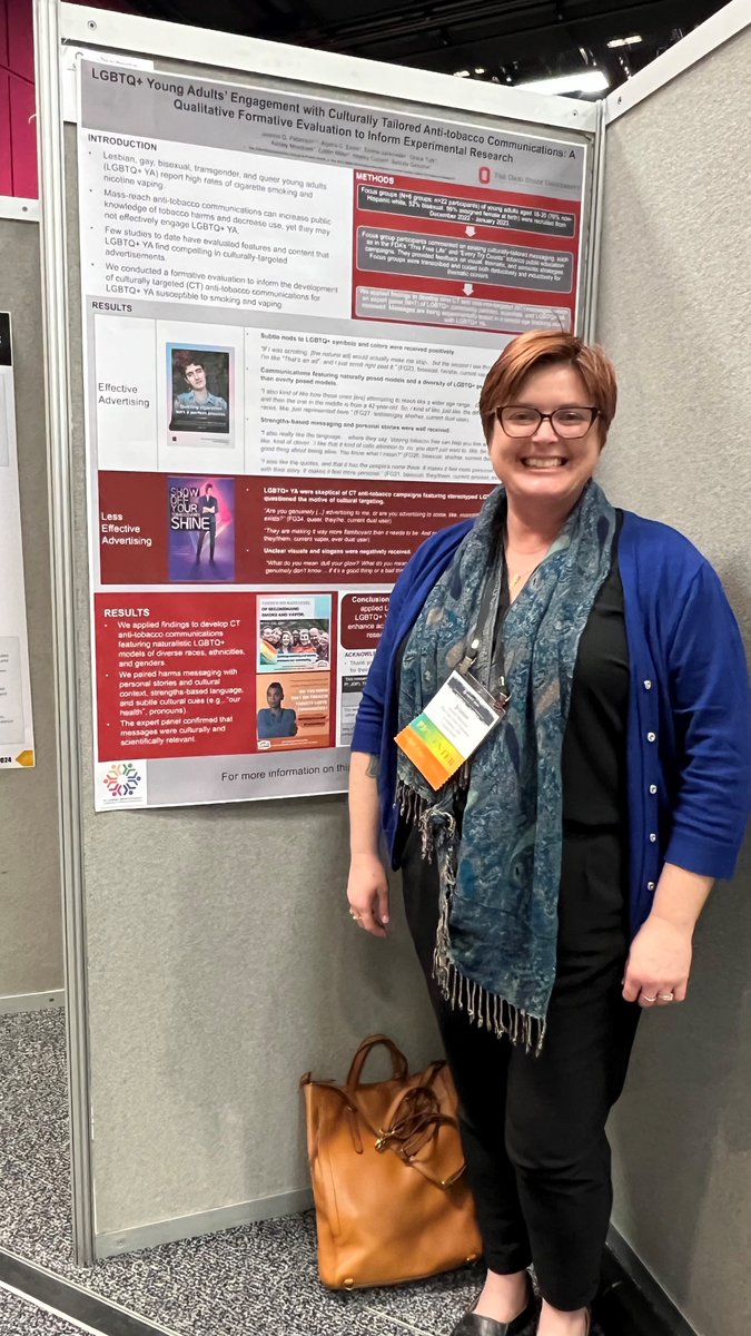 Dr. Joanne Patterson recently presented research focused on LGBTQ+ young adults' engagement with culturally tailored anti-tobacco materials and the effects of tobacco health messages among dual users  @srntorg. #TobaccoResearch @OSUWexMed  @psLGBTQ @joanne_gp @OSUPublicHealth