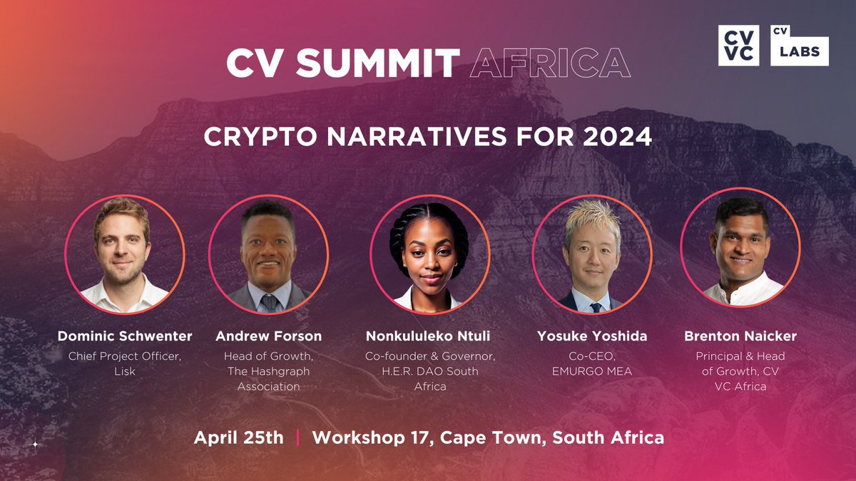 Excited to take part in the “Crypto Narratives for 2024” workshop on April 25th featuring our Co-CEO Yosuke Yoshida at #CVSummitAfrica 2024 taking place April 24-26 in Cape Town, SA. Join us for an insightful discussion of the latest trends in crypto.