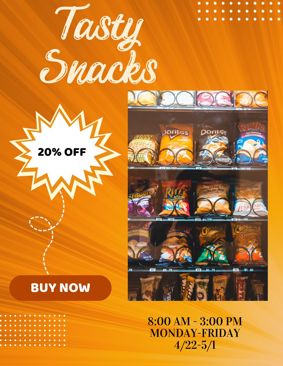 🎉 Snack Attack Alert! 🎉 Starting April 22nd until May 1st, get ready to save big with 20% off on most snacks at Spiro's Cup! 🥨🍩 Swing by Monday to Friday, 8:00 am to 3:00 pm, and treat yourself to our irresistible snacks at unbeatable prices. Don't miss out! #SpirosCup
