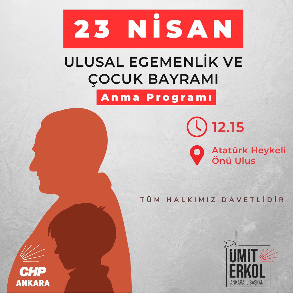 23 Nisan Ulusal Egemenlik ve Çocuk Bayramımız için Anma Programı ⏰ 12.15 📍 Atatürk Heykeli Önü Ulus Tüm Halkımız Davetlidir ❗️