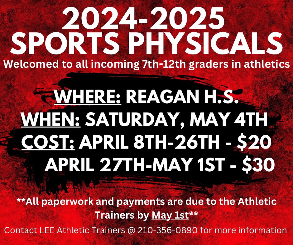 Need a Sports Physical for next year?? Stop by the Athletic Training Office to get more information on the 2024 Mass Physicals! This is the last week for the $20 price.