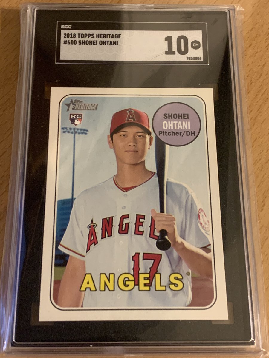 🌟@jh00k's card of the day🌟 2018 Topps Heritage Base Rookie Card SGC 10 of Shohei Ohtani. Ohtani hit his 176th MLB career home run yesterday, setting the record for the most ever hit in the MLB by a Japanese-born MLB player #thehobby #Topps #Dodgers #ShoTime #ShoheiOhtani