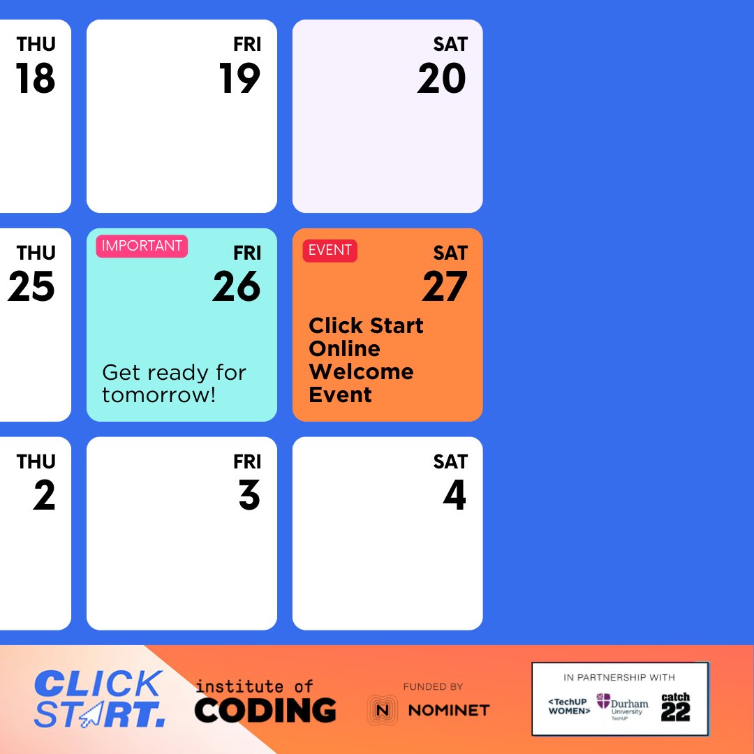 5 days to go! Are you joining us as a Click Start learner this week? 🤸‍♀️ We can't wait to e-meet you on the 27th 💙 Don't forget to save the date & be there at 9:30 am! 🔔 #TechUPWomen #TUWClickStart24 #WomenInTech #WomenInSTEM