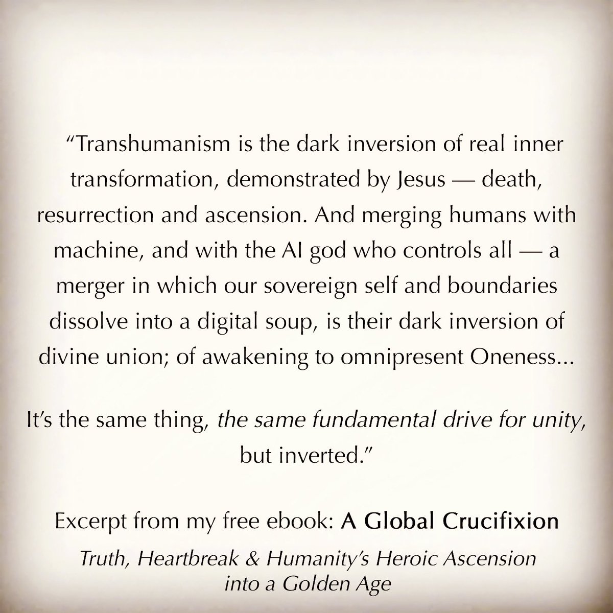 “A Global Crucifixion: Truth, Heartbreak &amp; Humanity’s Heroic Ascension into a Golden Age.” 

~ vincegowmon.com/a-global-cruci…