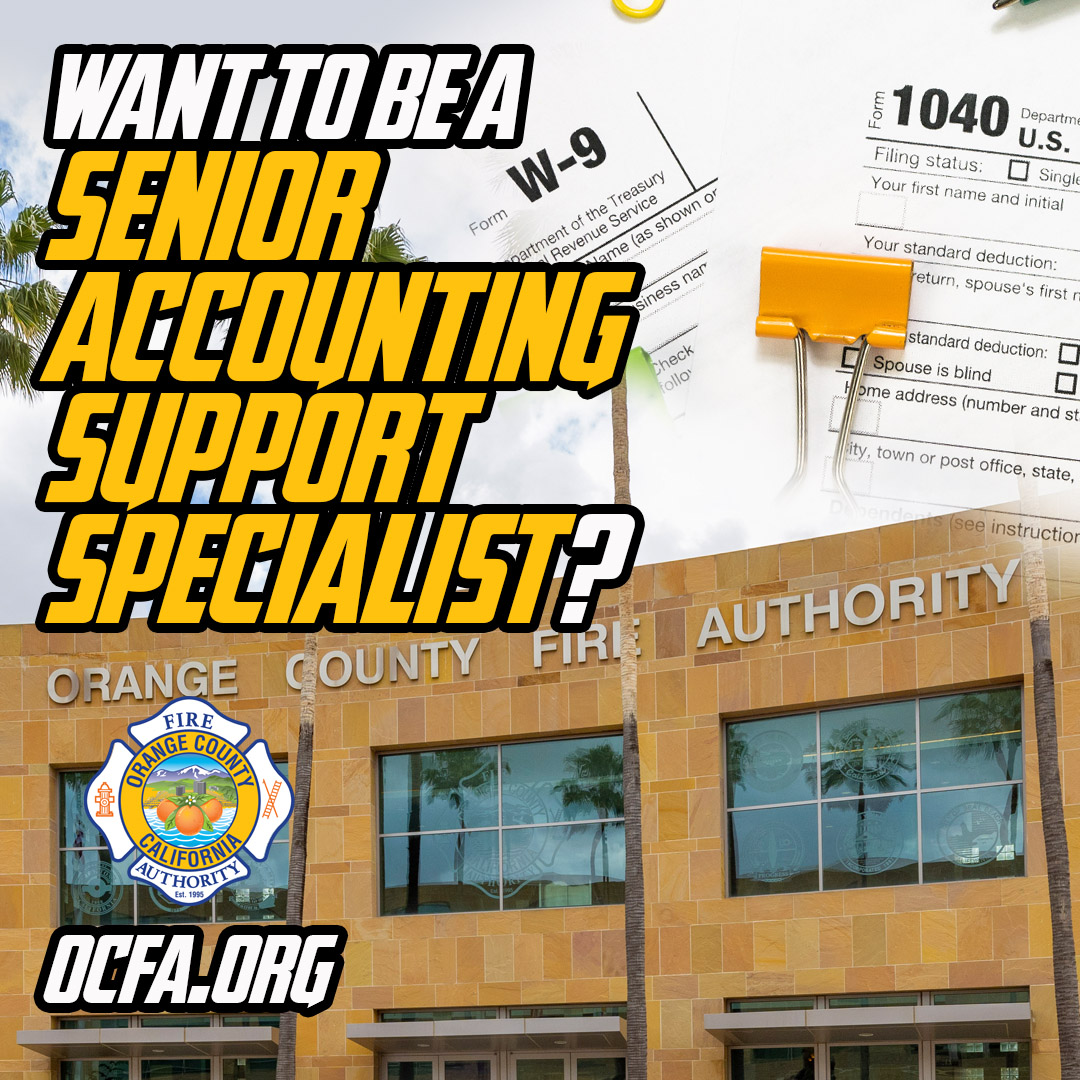 OCFA is hiring a Senior Accounting Support Specialist to join our team. 📝 Are you interested or have prior experience? Apply by visiting bit.ly/JOINOCFA. Start your new career now! #JoinOCFA 👏