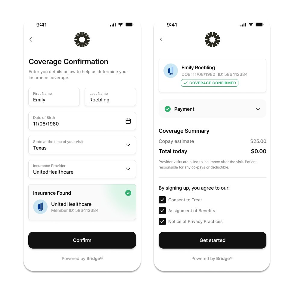 So, we built @Use_Bridge – a one click checkout for health insurance. Bridge gives telehealth companies the ability to accept insurance within a matter of weeks. It will be launching with  several pilot customers in the next few months.