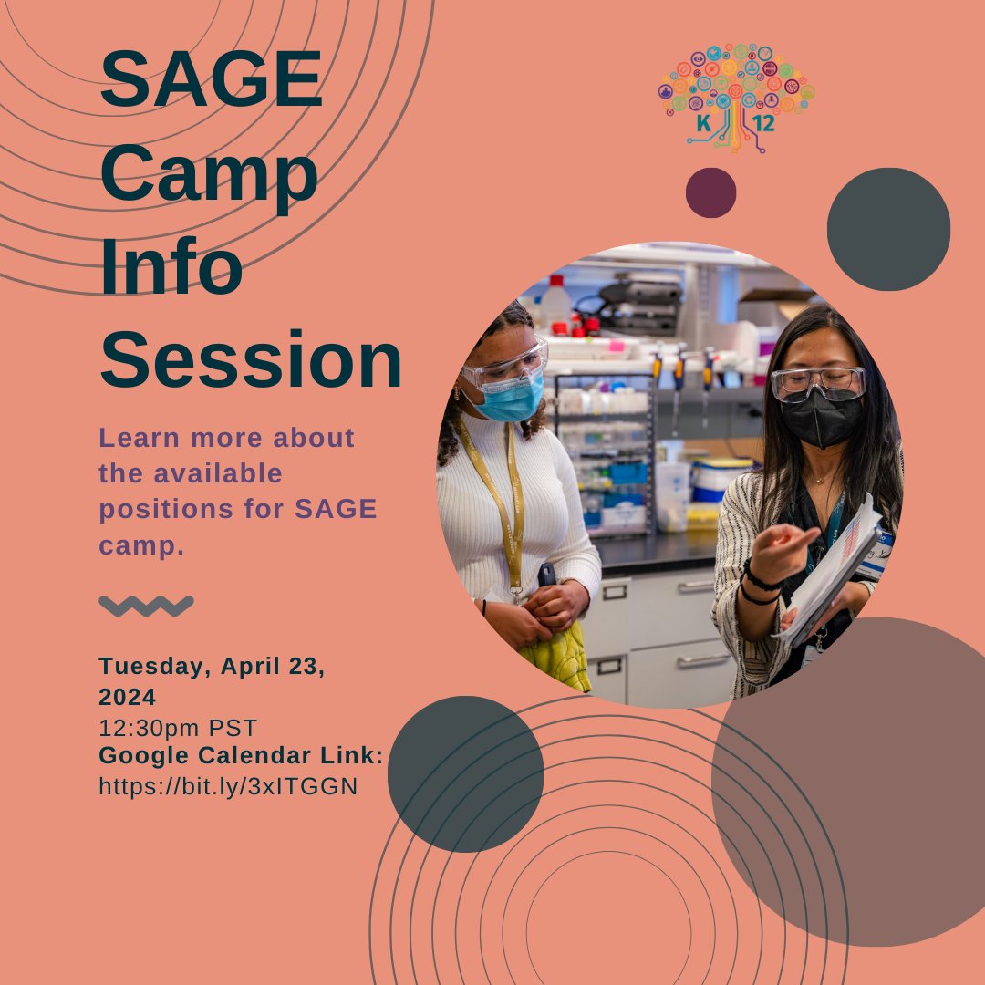 The K-12 Team invites you to join our info session to learn more about the SAGE camp positions we are currently recruiting for. Join us on Tuesday, April 23 at 12:30 pm. We hope to see you there! Calendar Invite: bit.ly/3xITGGN
